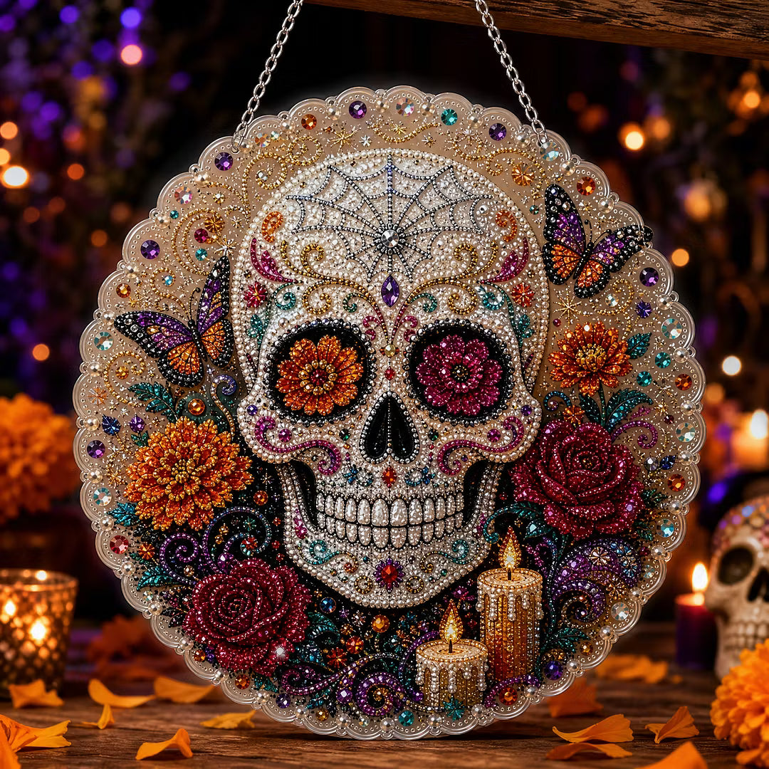 DIY Skull Halloween Diamond Painting Pearls Painting Pendant (Single-Sided)