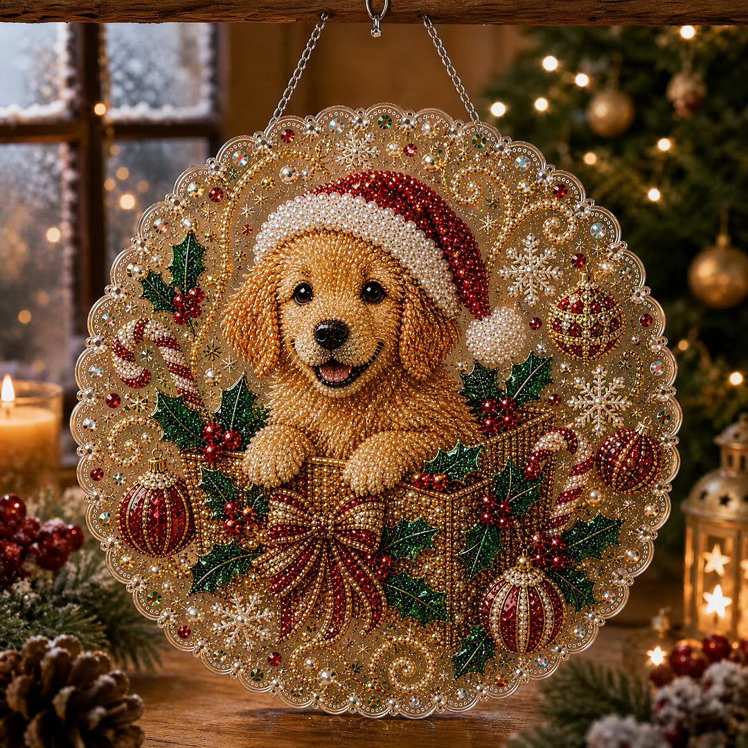 DIY Xmas Dog Pearl Art Diamond Painting Pendant (Single-Sided)