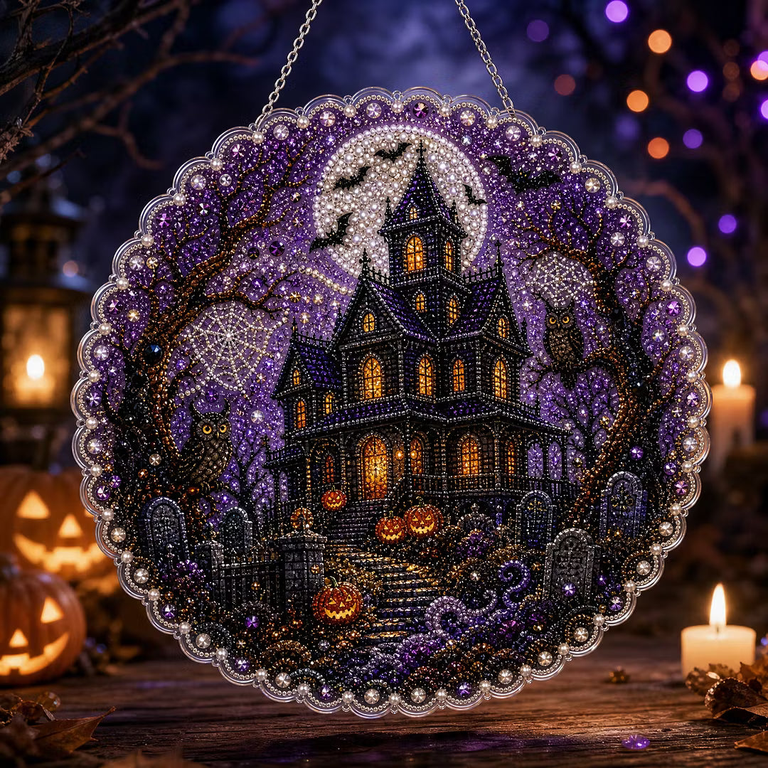 DIY Haunted House Halloween Diamond Painting Pearls Painting Pendant (Single-Sided)