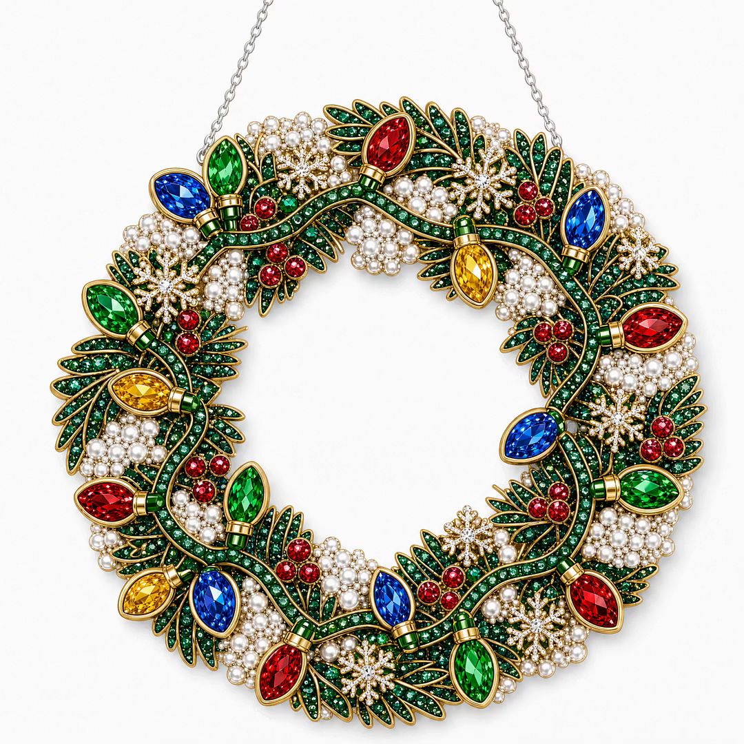DIY Christmas Wreath with LED Lights - Pearl Diamond Painting Pendant Kit (Single-Sided)