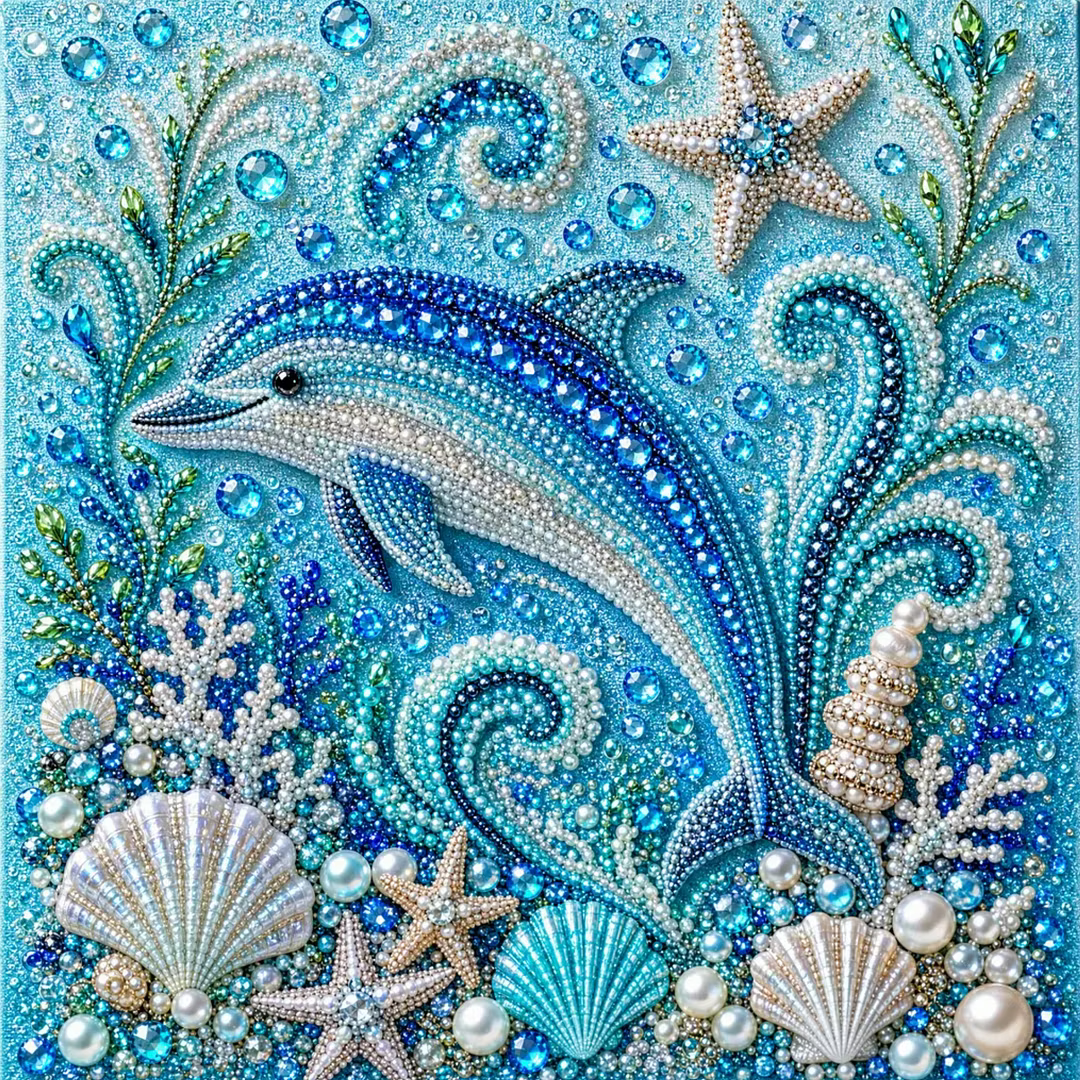 Framed Dolphin - Pearls Painting Kit DIY Diamond Painting Pearl Dot Crafts 20x20CM