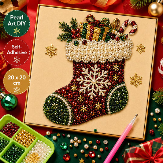 Framed Christmas Stockings - Pearls Painting Kit DIY Diamond Painting Pearl Dot Crafts 20x20CM