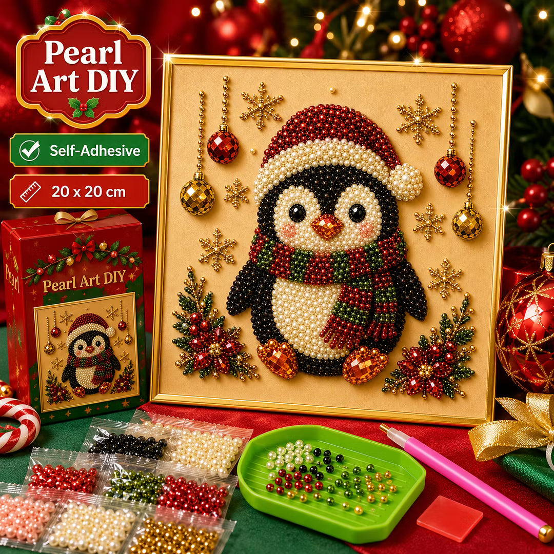 Framed Christmas Penguin - Pearls Painting Kit DIY Diamond Painting Pearl Dot Crafts 20x20CM