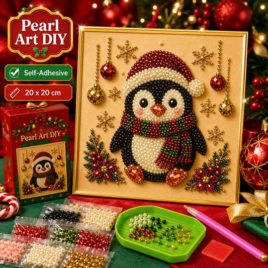 Framed Christmas Penguin - Pearls Painting Kit DIY Diamond Painting Pearl Dot Crafts 20x20CM