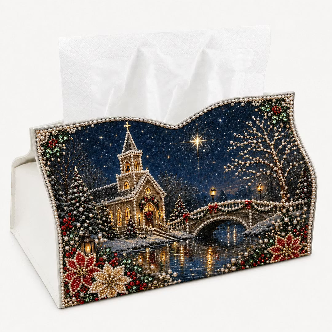 DIY Winter Chapel Pearl Art Diamond Painting Tissue Box