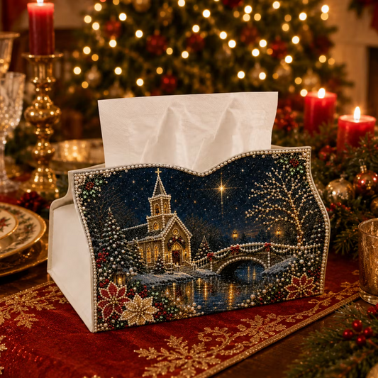 DIY Winter Chapel Pearl Art Diamond Painting Tissue Box