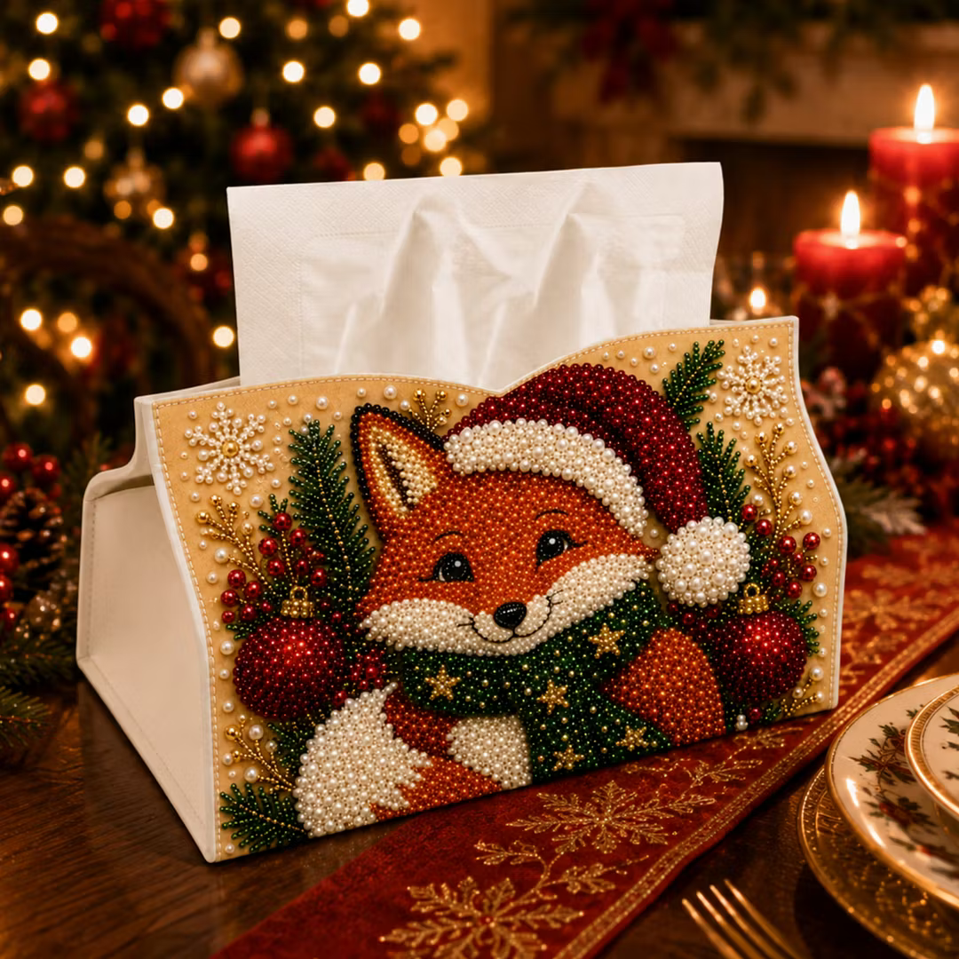 DIY Red Spirit Beast Pearl Art Diamond Painting Tissue Box