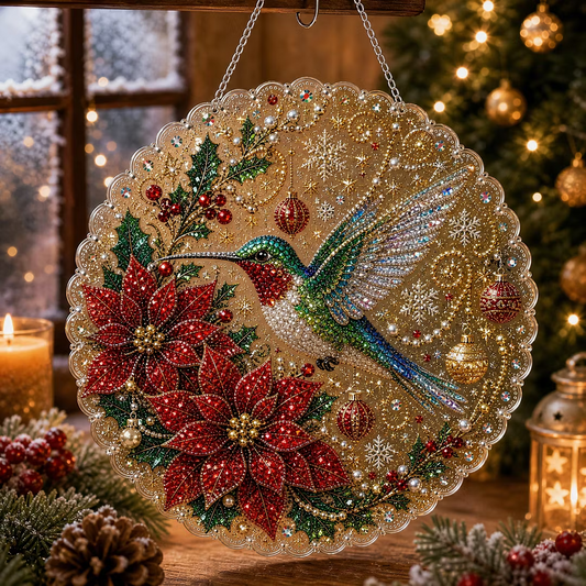 DIY Xmas Hummingbird Pearl Art Diamond Painting Pendant (Single-Sided)