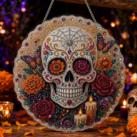 DIY Skull Halloween Diamond Painting Pearls Painting Pendant (Single-Sided)
