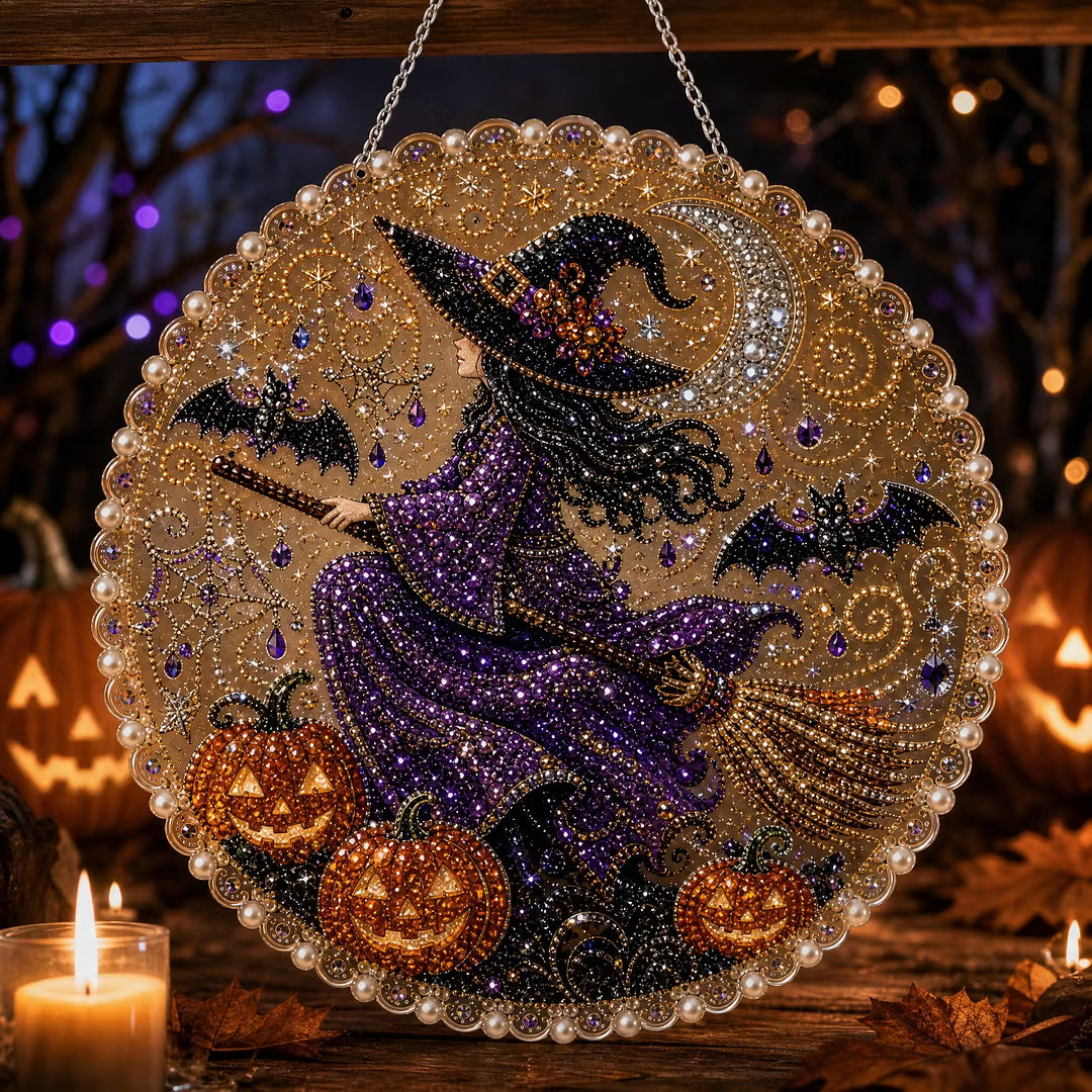 DIY Witch Halloween Diamond Painting Pearls Painting Pendant (Single-Sided)