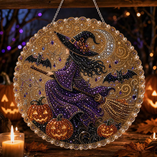 DIY Witch Halloween Diamond Painting Pearls Painting Pendant (Single-Sided)