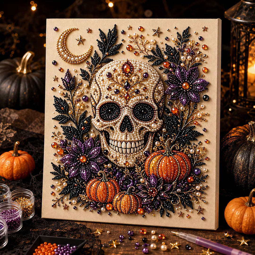 Framed Halloween Skeleton - DIY Pearls Painting Kit for Creativity DIY Pearl Dot Crafts for Gift Home Wall Decor 20x20CM