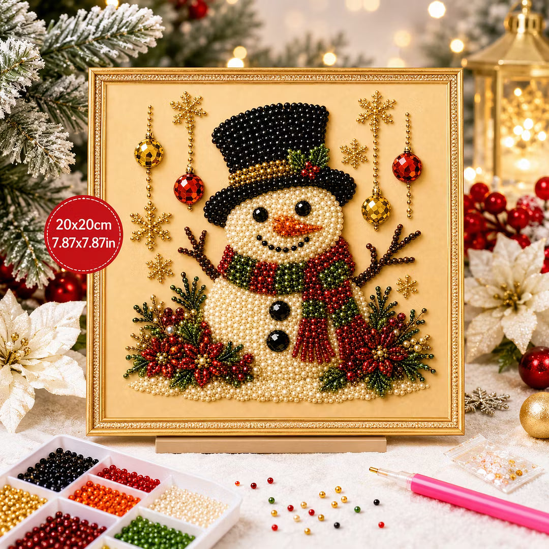 Framed Christmas Snowman - Pearls Painting Kit DIY Diamond Painting Pearl Dot Crafts 20x20CM