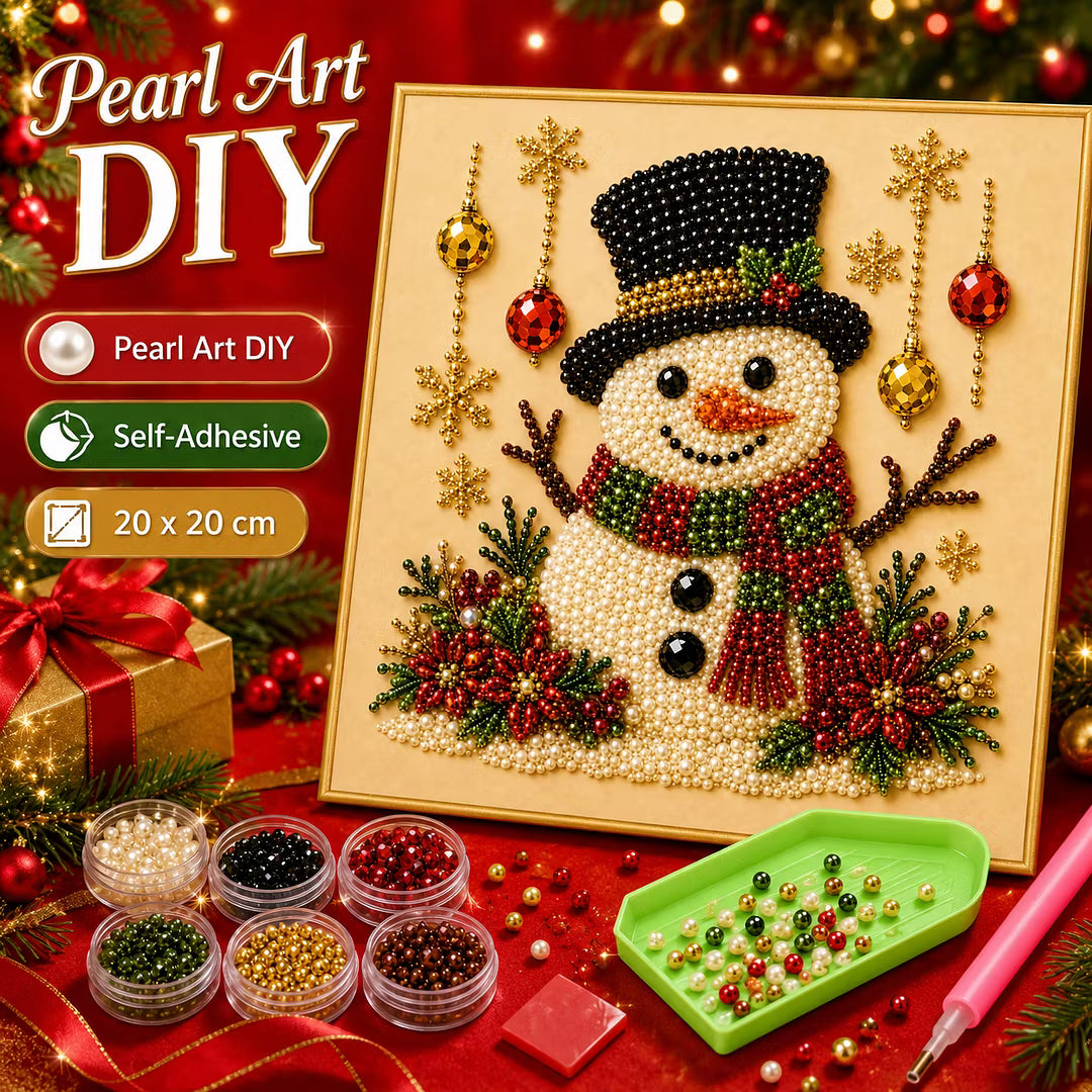 Framed Christmas Snowman - Pearls Painting Kit DIY Diamond Painting Pearl Dot Crafts 20x20CM