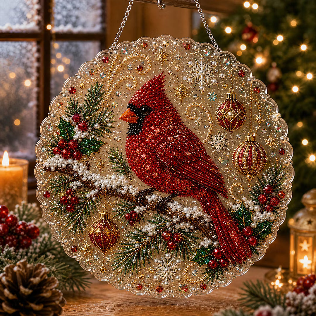 DIY Xmas Cardinal Pearl Art Diamond Painting Pendant (Single-Sided)