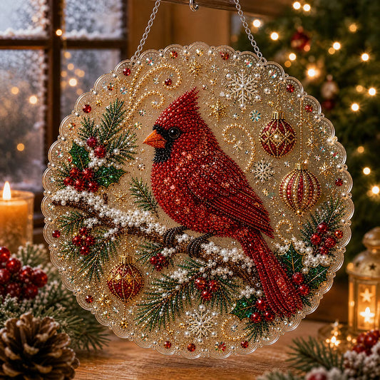 DIY Xmas Cardinal Pearl Art Diamond Painting Pendant (Single-Sided)