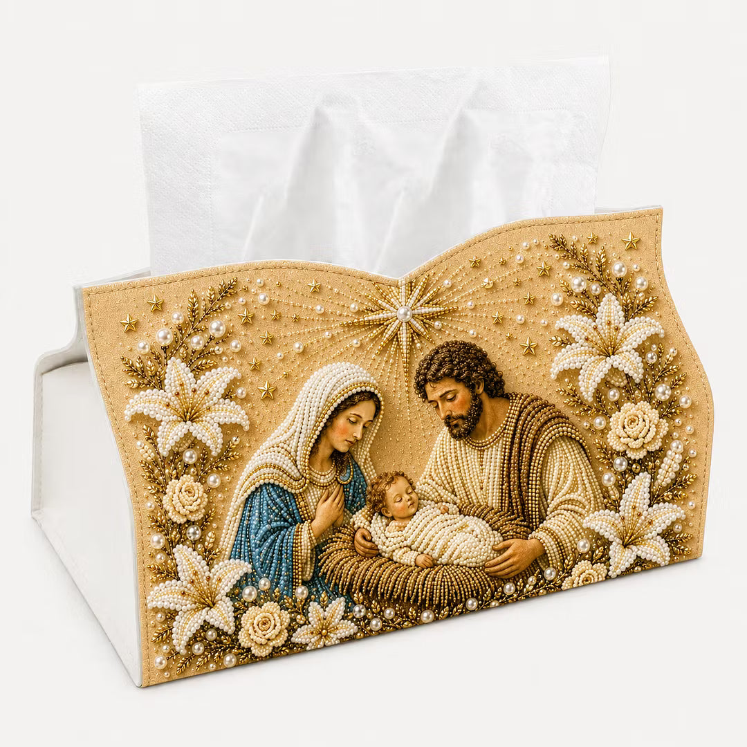 DIY Blessed Holy Family Pearl Art Diamond Painting Tissue Box