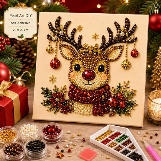 Framed Elk - Pearls Painting Kit DIY Diamond Painting Pearl Dot Crafts 20x20CM