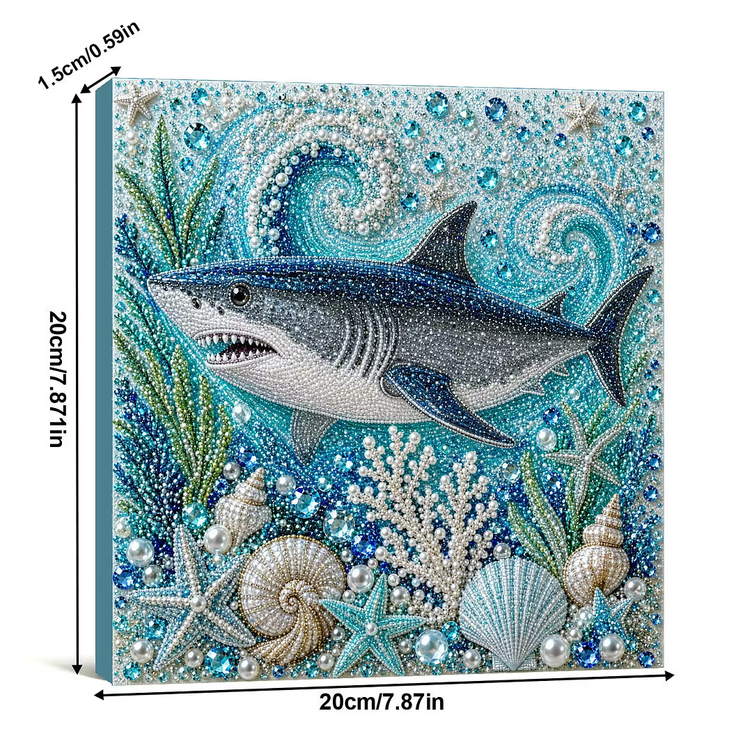 Framed Shark - Pearls Painting Kit DIY Diamond Painting Pearl Dot Crafts 20x20CM