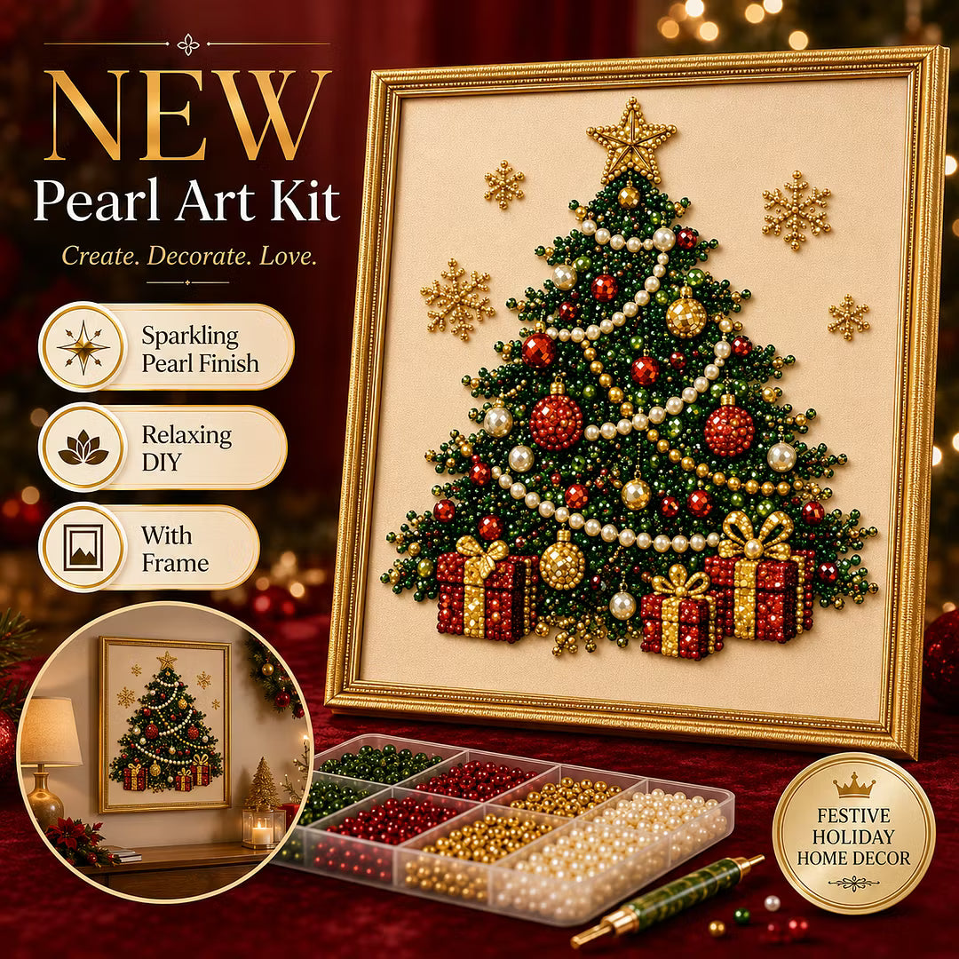 Framed Christmas Tree - Pearls Painting Kit DIY Diamond Painting Pearl Dot Crafts 20x20CM