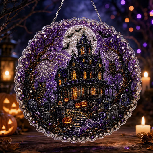 DIY Haunted House Halloween Diamond Painting Pearls Painting Pendant (Single-Sided)