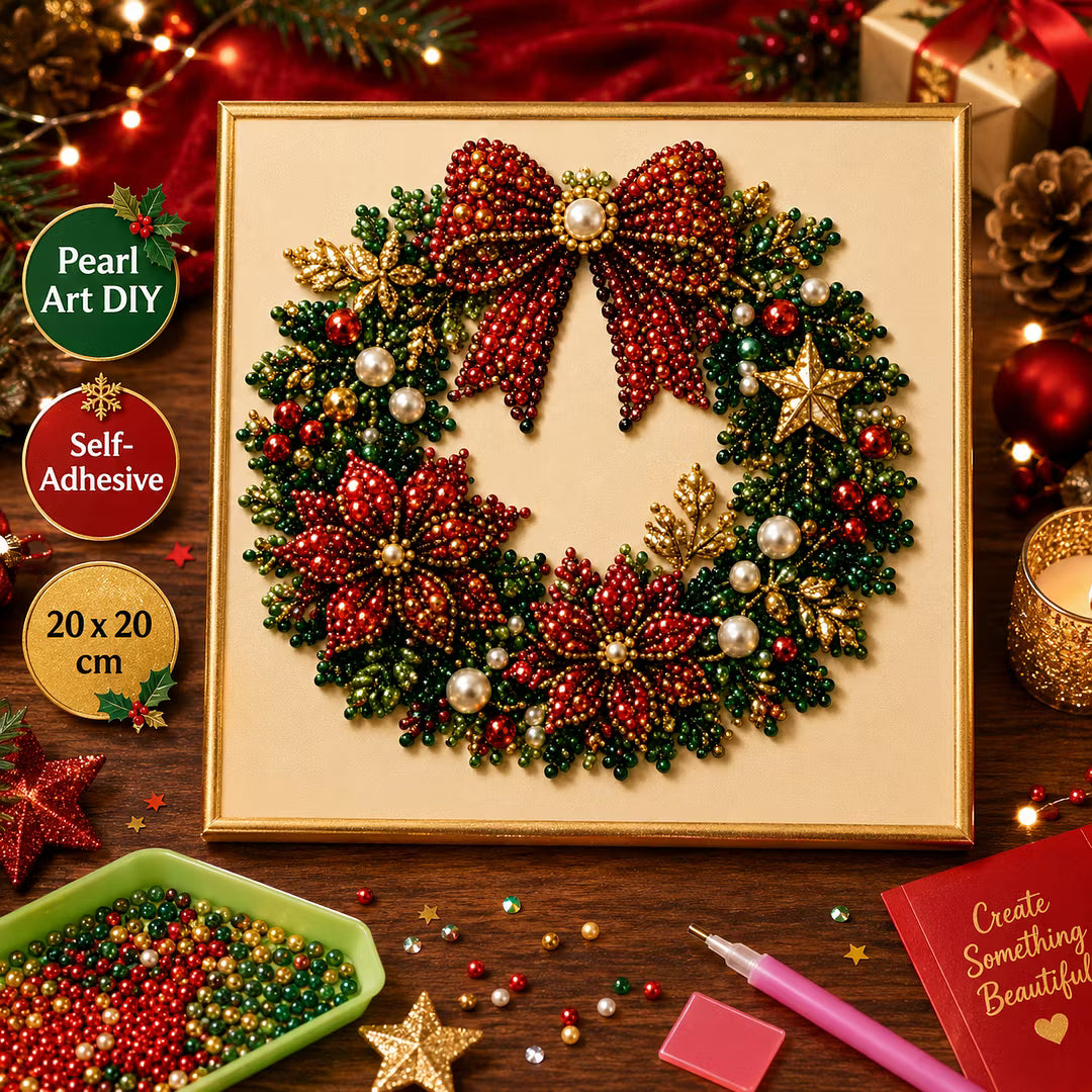 Framed Christmas Wreath - Pearls Painting Kit DIY Diamond Painting Pearl Dot Crafts 20x20CM