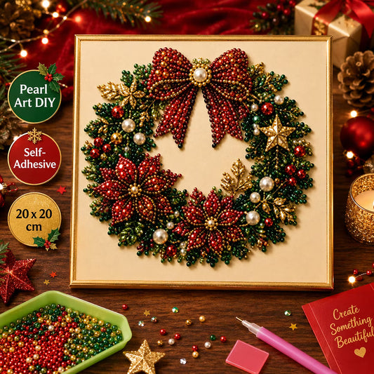 Framed Christmas Wreath - Pearls Painting Kit DIY Diamond Painting Pearl Dot Crafts 20x20CM