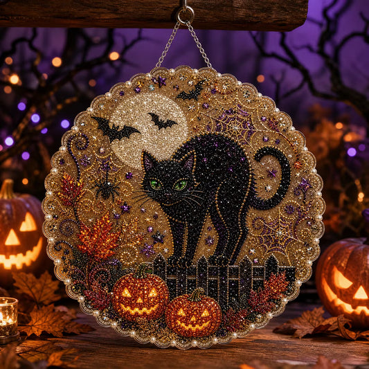 DIY Black Cat Halloween Diamond Painting Pearls Painting Pendant (Single-Sided)