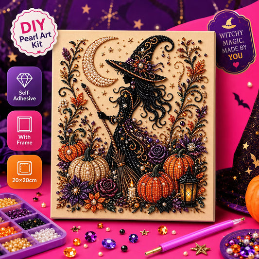 Framed Halloween Witch - DIY Pearls Painting Kit for Creativity DIY Pearl Dot Crafts for Gift Home Wall Decor 20x20CM