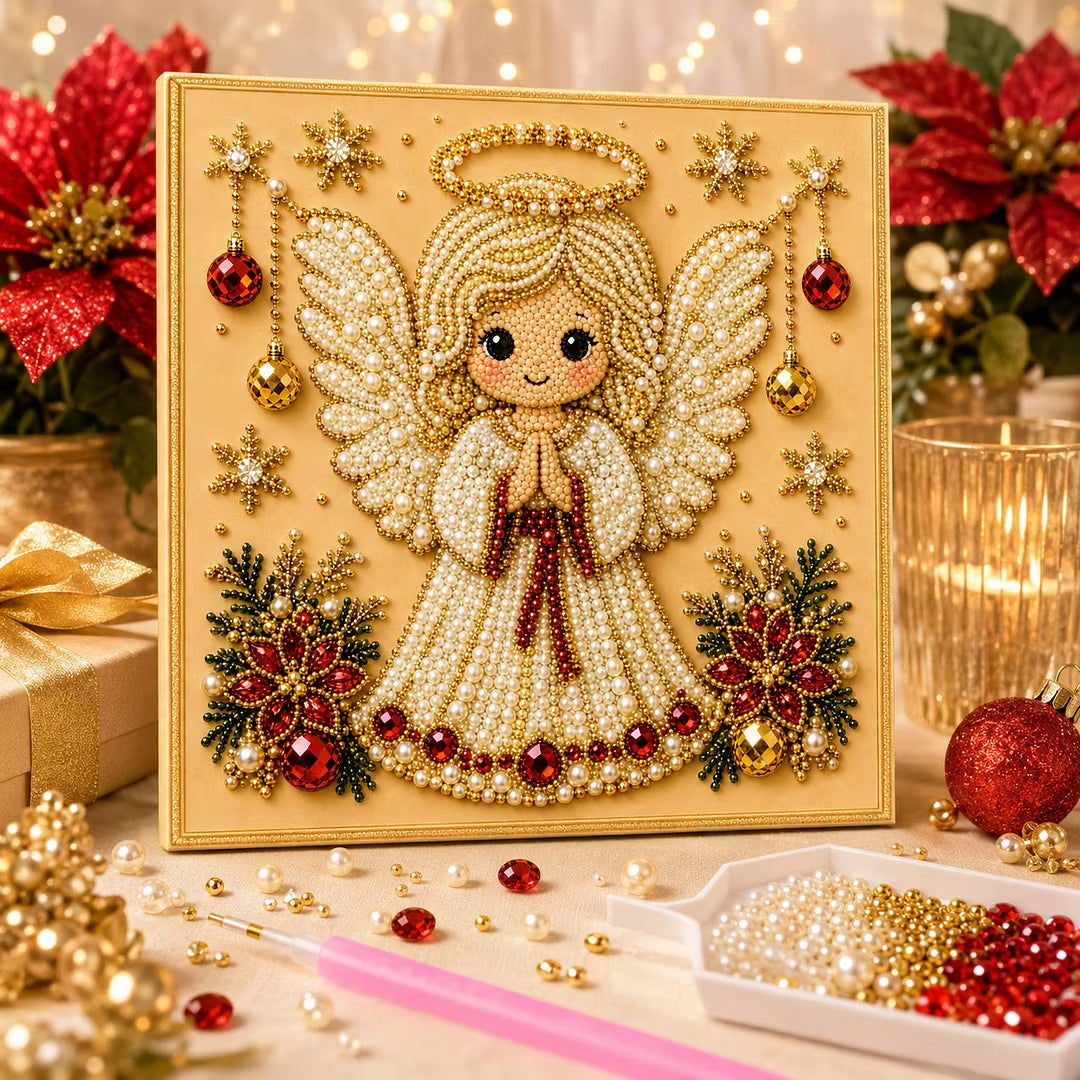 Framed Christmas Fairy - Pearls Painting Kit DIY Diamond Painting Pearl Dot Crafts 20x20CM