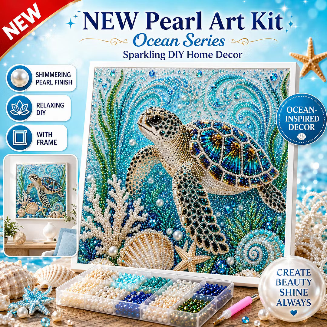Framed Turtle - Pearls Painting Kit DIY Diamond Painting Pearl Dot Crafts 20x20CM