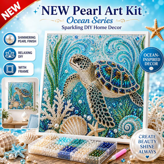 Framed Turtle - Pearls Painting Kit DIY Diamond Painting Pearl Dot Crafts 20x20CM