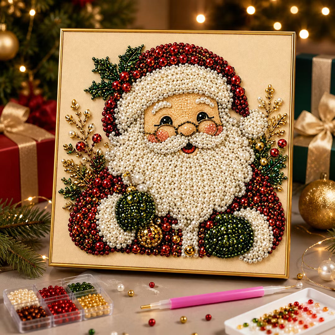 Framed Santa Claus - Pearls Painting Kit DIY Diamond Painting Pearl Dot Crafts 20x20CM