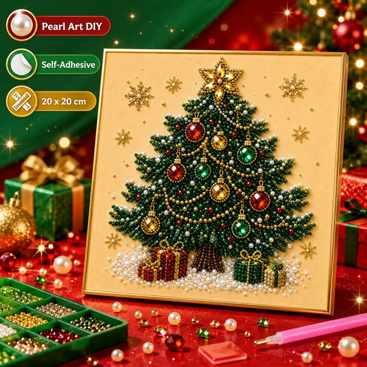 Framed Christmas Tree - Pearls Painting Kit DIY Diamond Painting Pearl Dot Crafts 20x20CM
