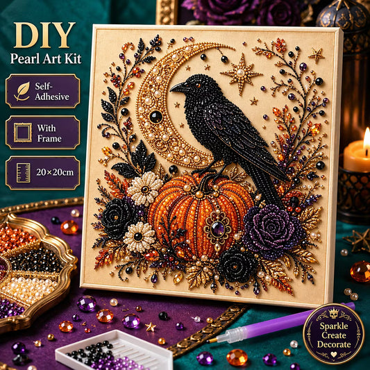 Framed Halloween Black Crow - DIY Pearls Painting Kit for Creativity DIY Pearl Dot Crafts for Gift Home Wall Decor 20x20CM