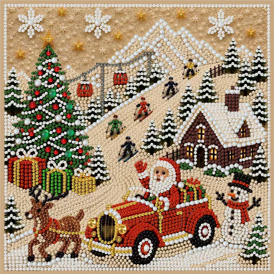 DIY Christmas Pearl Diamond Painting Embroidery Hoop Craft Kit