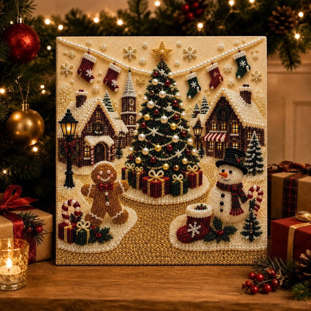 DIY Christmas Pearl Diamond Painting Embroidery Hoop Craft Kit