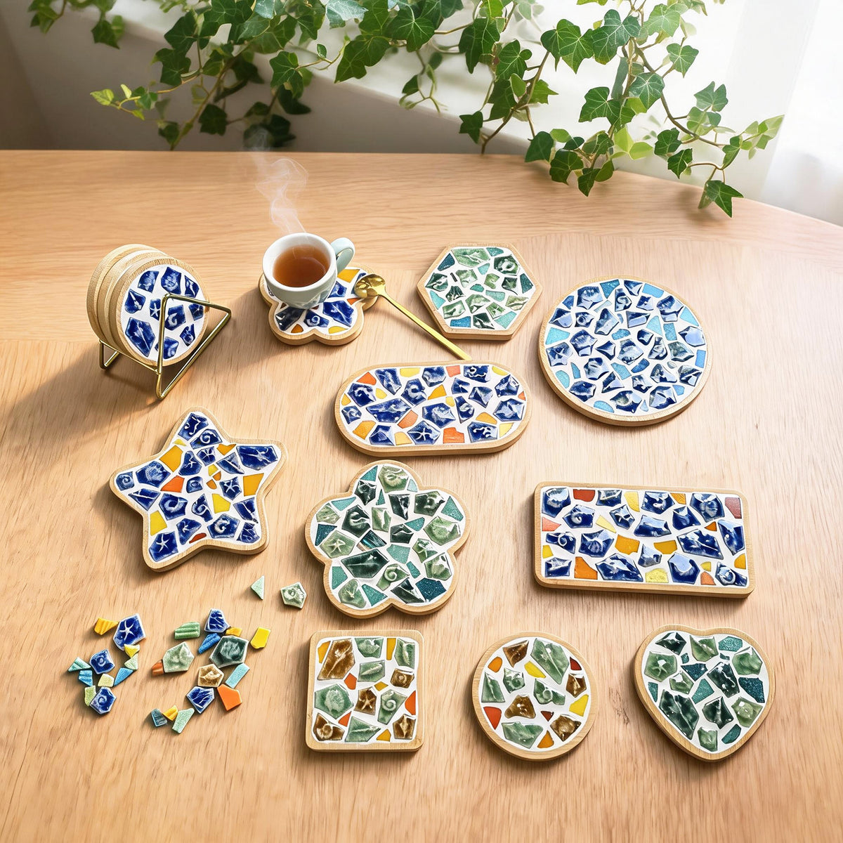 DIY Blue and White Porcelain Mosaic Coaster Craft Material Kit