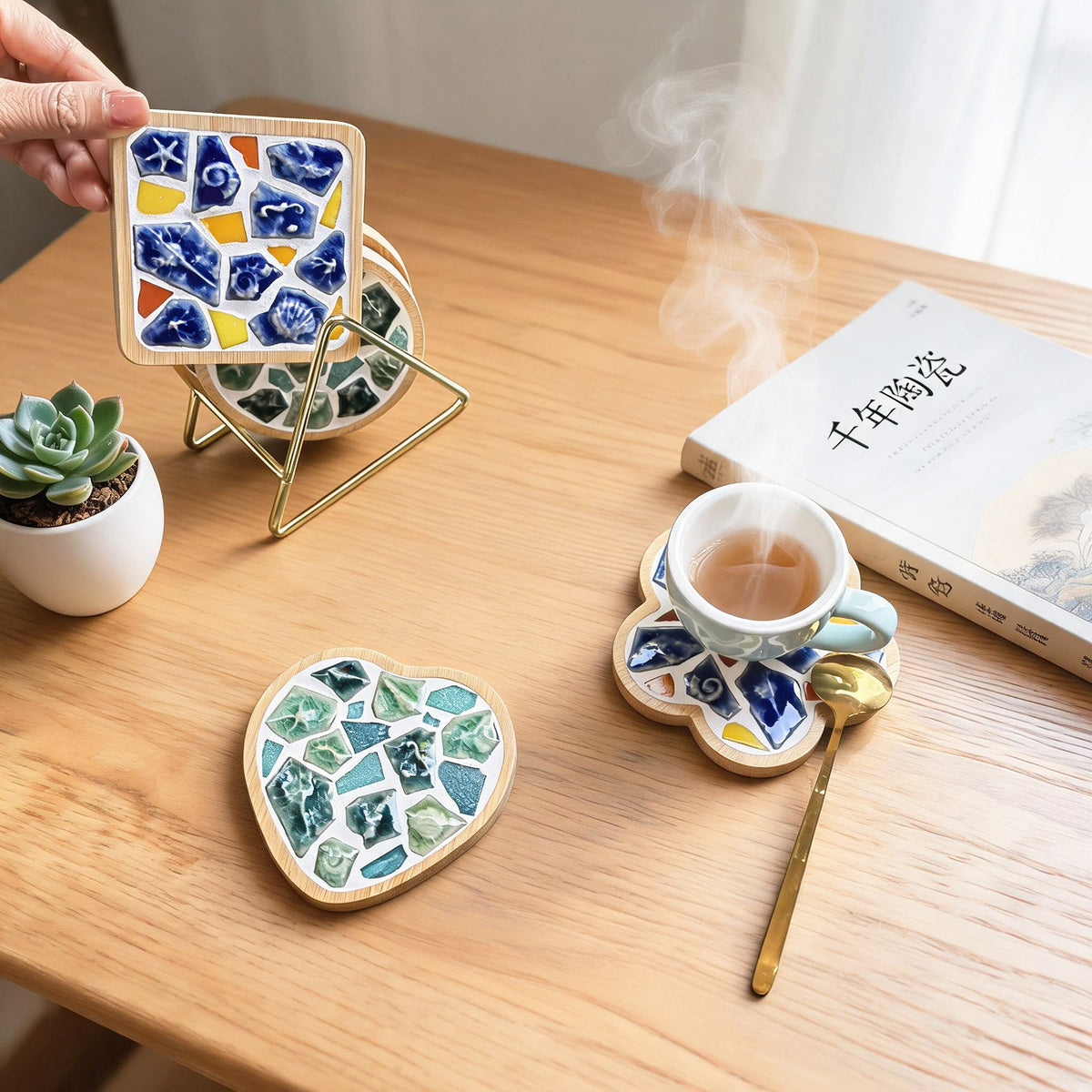 DIY Blue and White Porcelain Mosaic Coaster Craft Material Kit