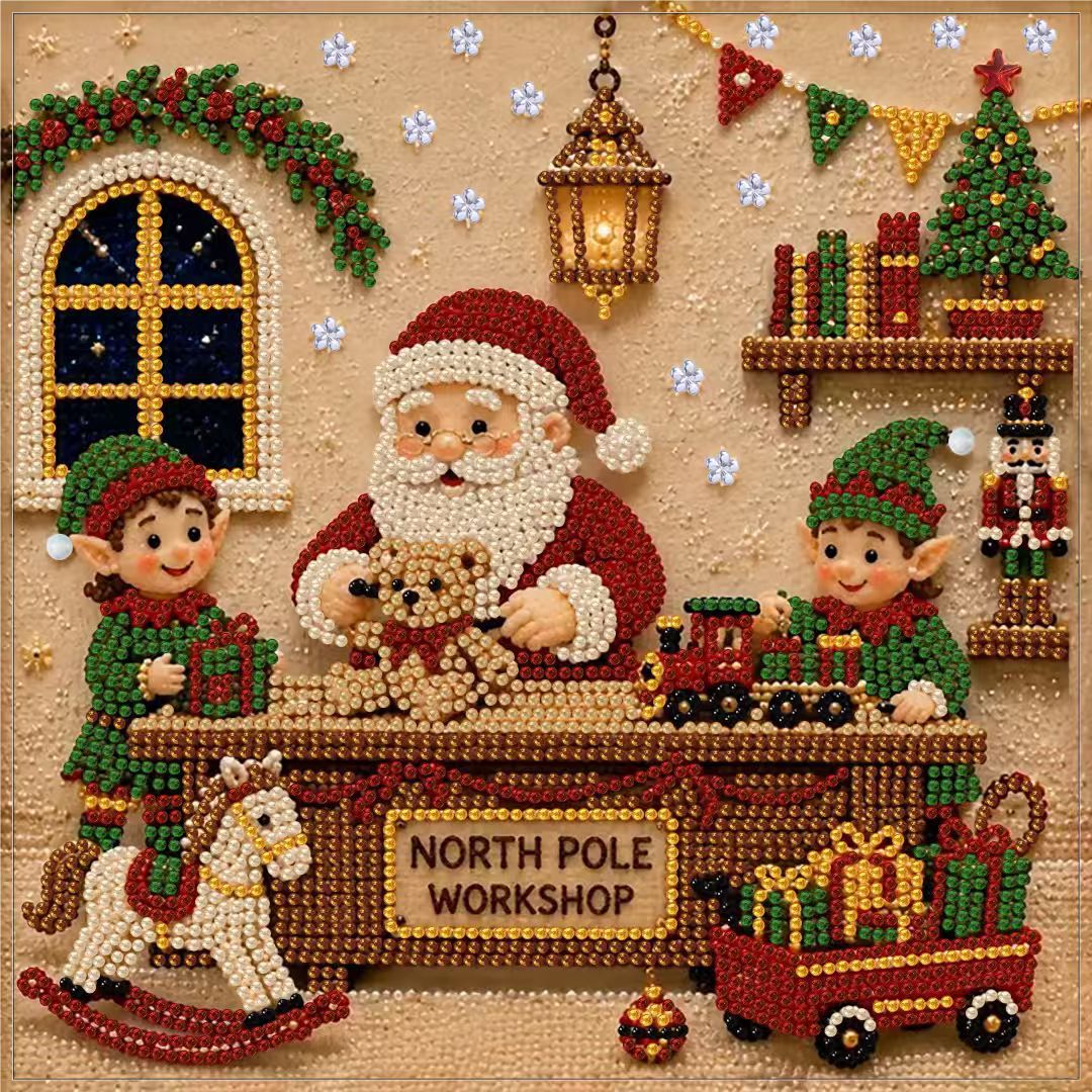 DIY Christmas Pearl Diamond Painting Embroidery Hoop Craft Kit