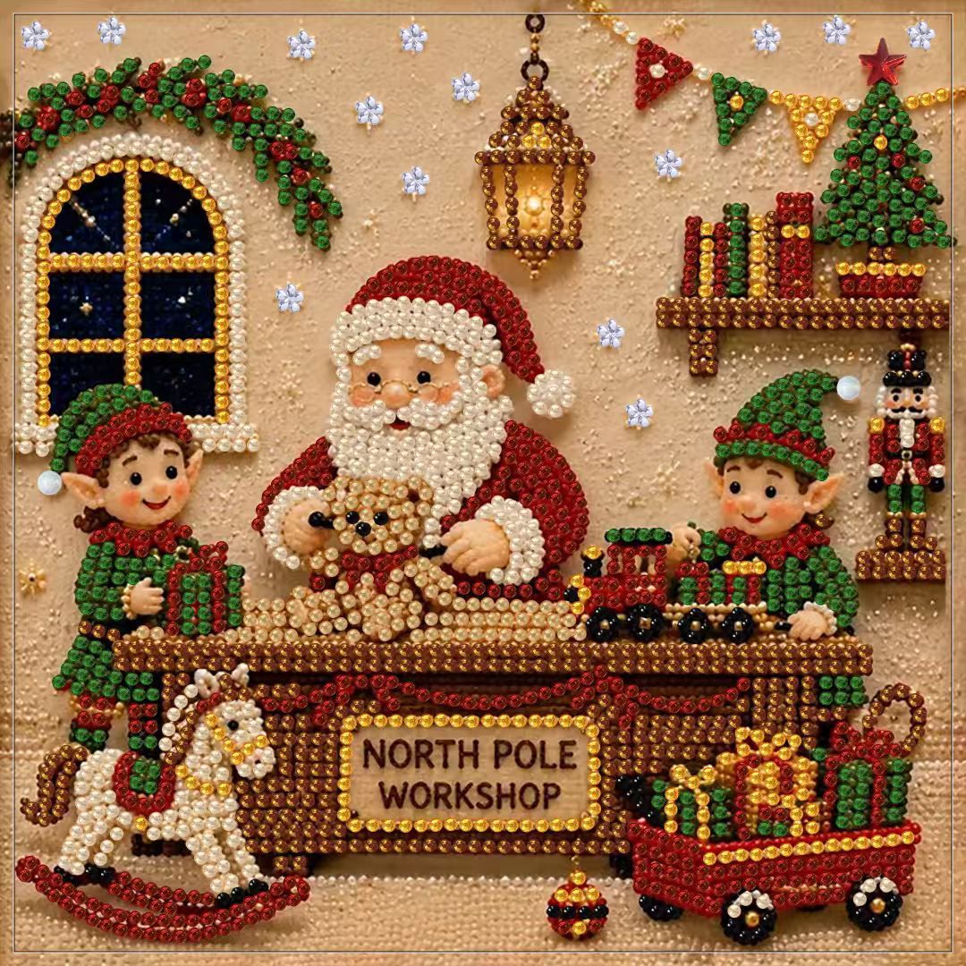 DIY Christmas Pearl Diamond Painting Embroidery Hoop Craft Kit