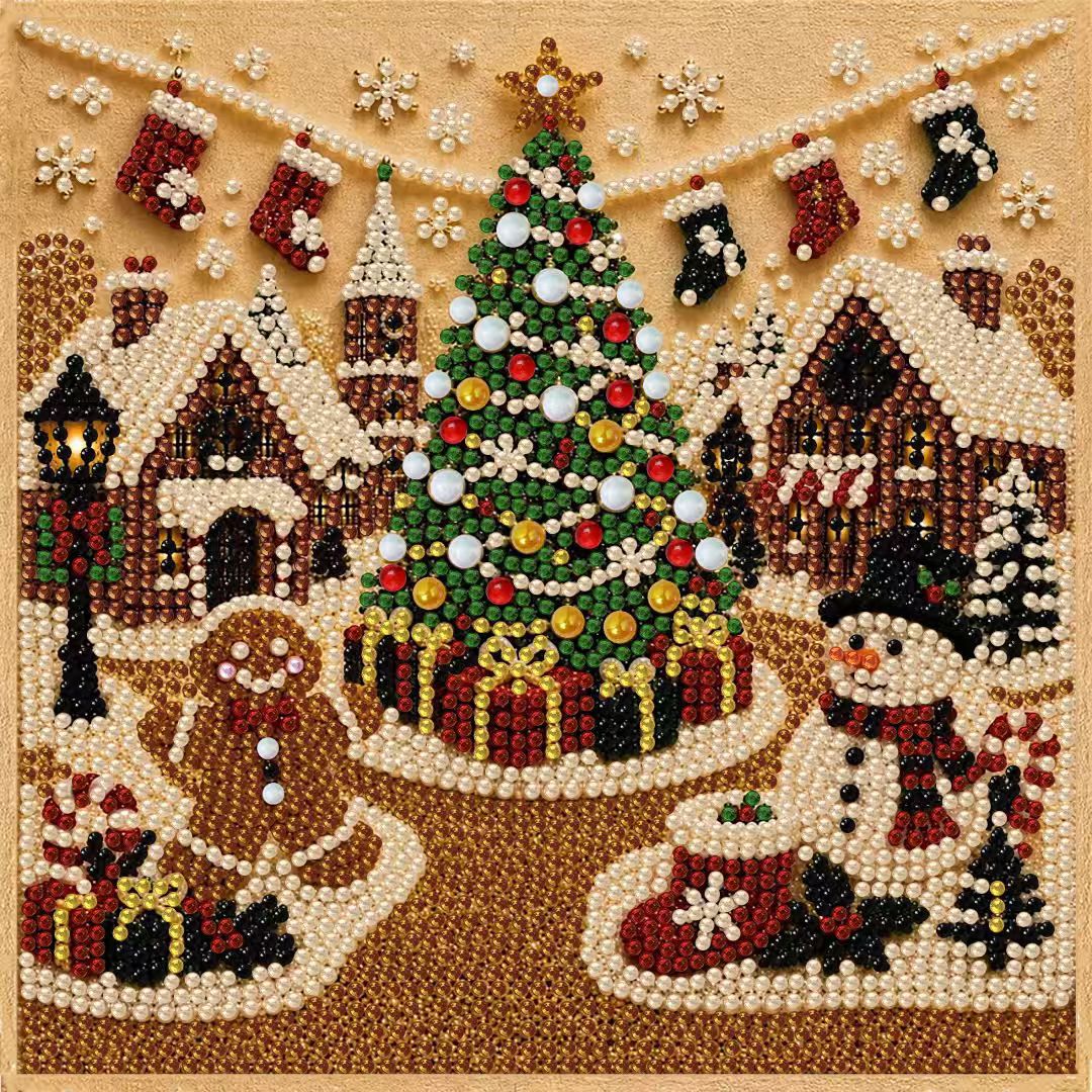 DIY Christmas Pearl Diamond Painting Embroidery Hoop Craft Kit