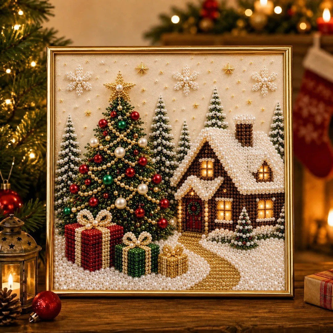 DIY Christmas Pearl Diamond Painting Embroidery Hoop Craft Kit