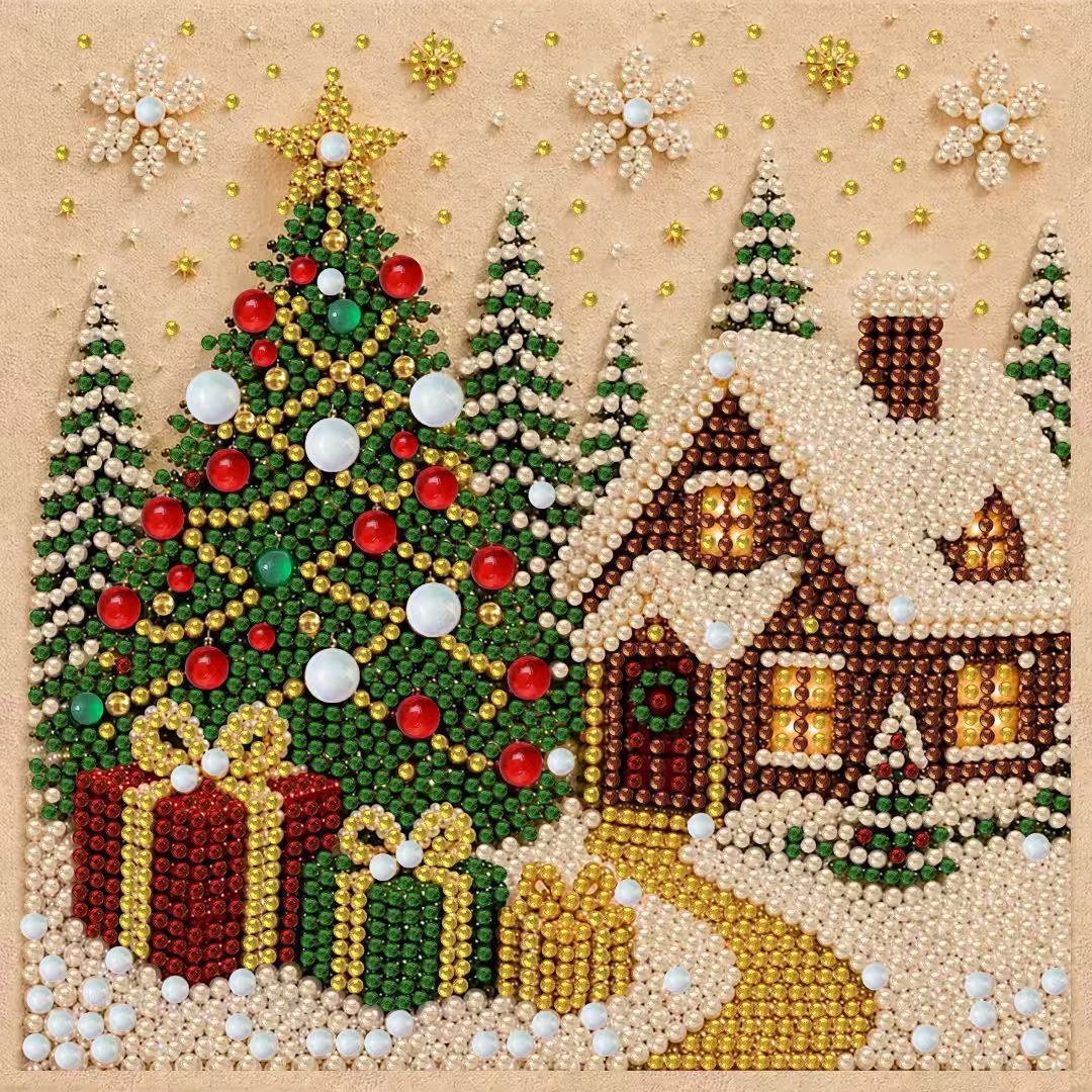 DIY Christmas Pearl Diamond Painting Embroidery Hoop Craft Kit