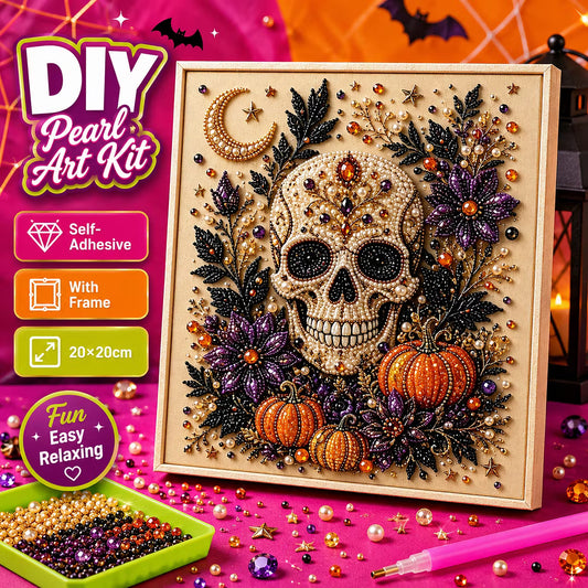 Framed Halloween Skeleton - DIY Pearls Painting Kit for Creativity DIY Pearl Dot Crafts for Gift Home Wall Decor 20x20CM